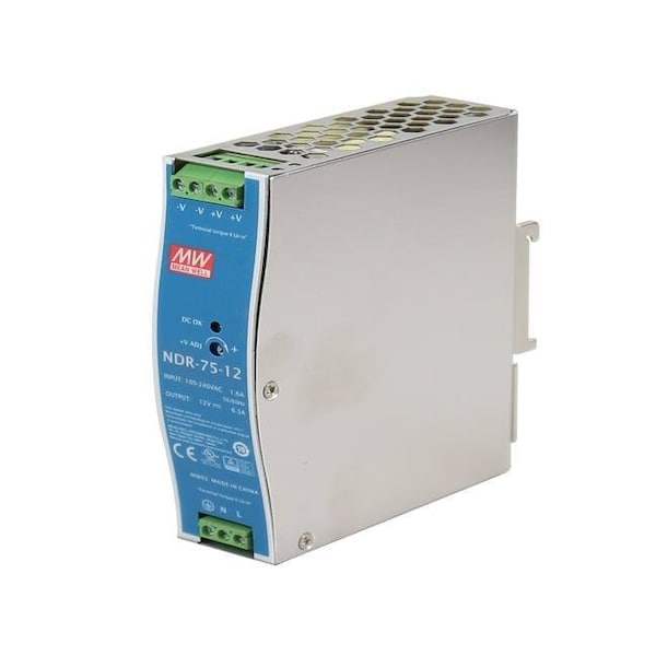 Power Supply, 90 to 264V AC/120 to 370V DC, 12V DC, 75W, 6.3A, DIN Rail